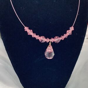 Crystal Floating illusion Stunning Pink CZ Necklace